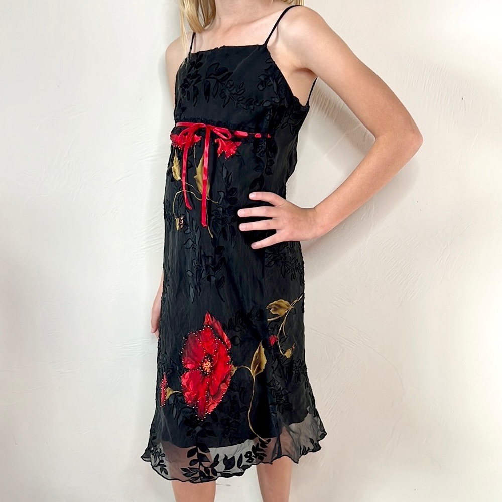 Girls Vintage Silk Floral Dress